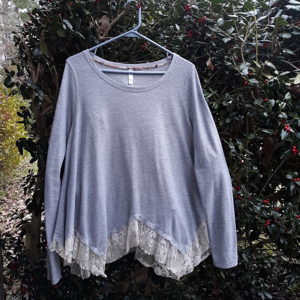 GRAY WAFFLE KNIT POLY TUNIC/TOP, XXL